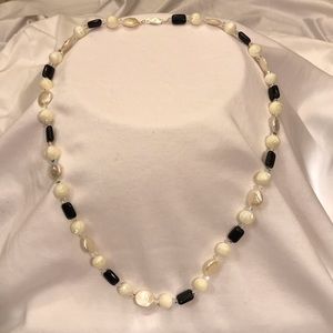Genuine Pearl, Black Onyx, Swarovski Necklace